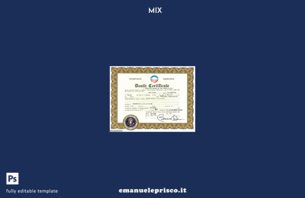 stile verificato USA Modello di certificato di morte della Casa Bianca